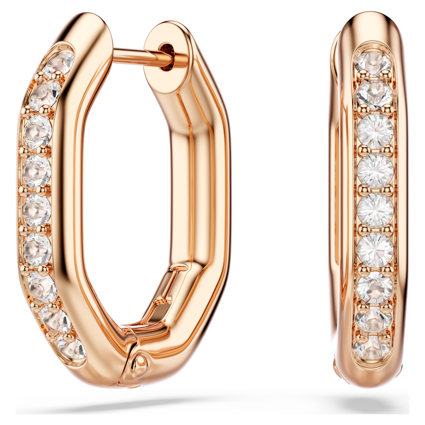 swarovski أقراط حلقية dextera، شكل مُثَمَّن، قطع مستدير، حجم صغير، لون أبيض، طلاء باللون الذهبي الوردي