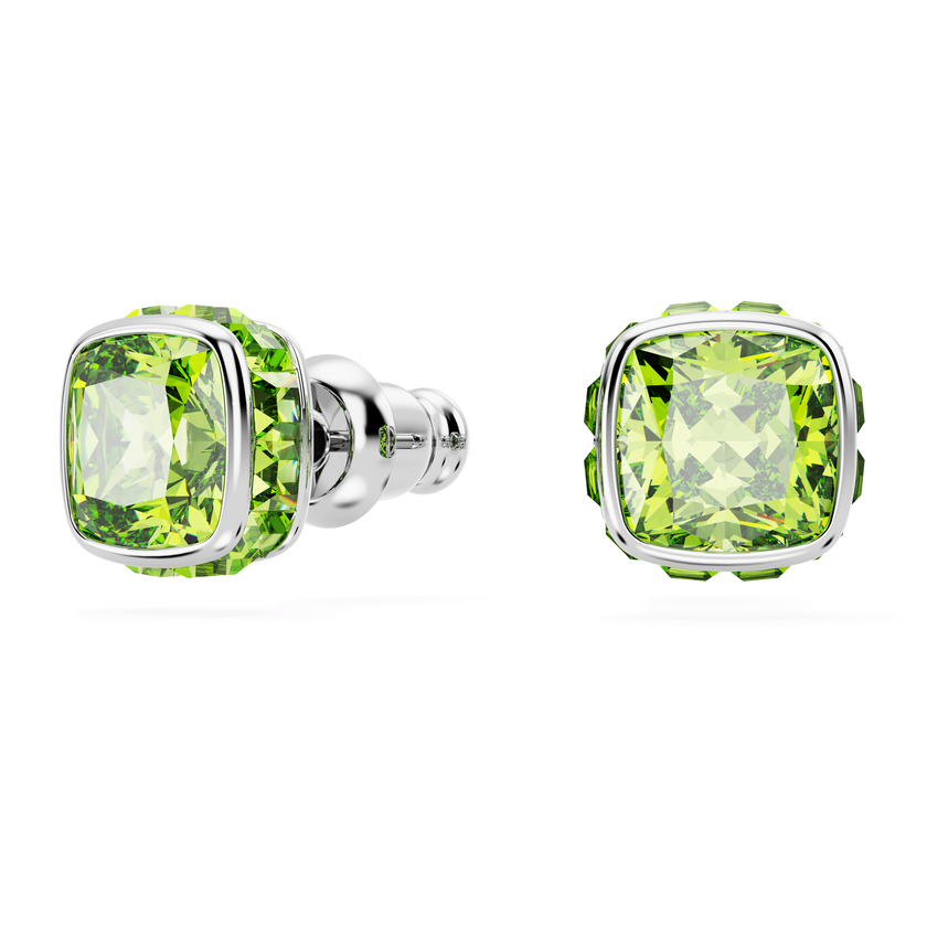 swarovski أقراط دبوسية birthstone، قطع مربع، شهر أغسطس، لون أخضر، طلاء روديوم