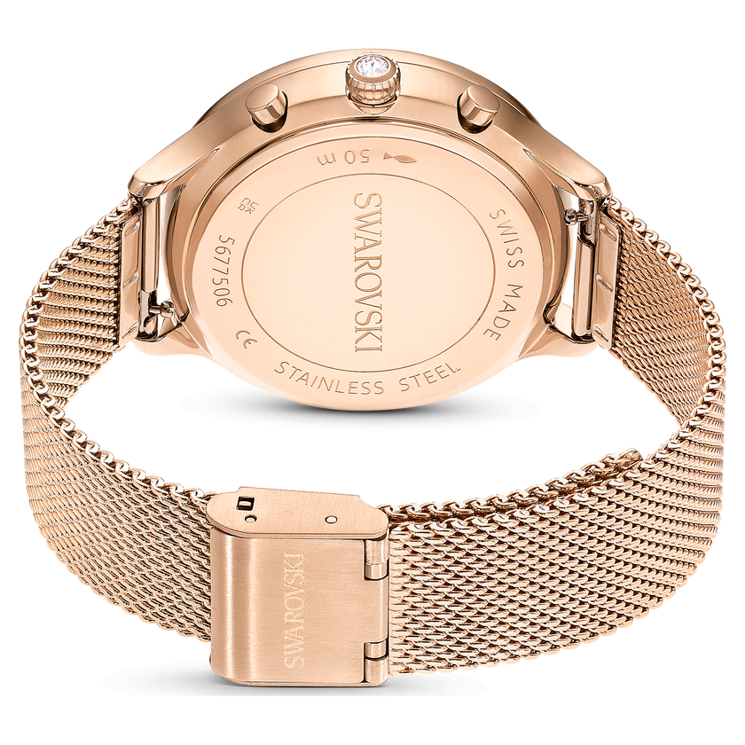 swarovski ساعة nova chrono، صناعة سويسرية، سوار معدني، لون ذهبي وردي، لمسة نهائية بلون ذهبي وردي