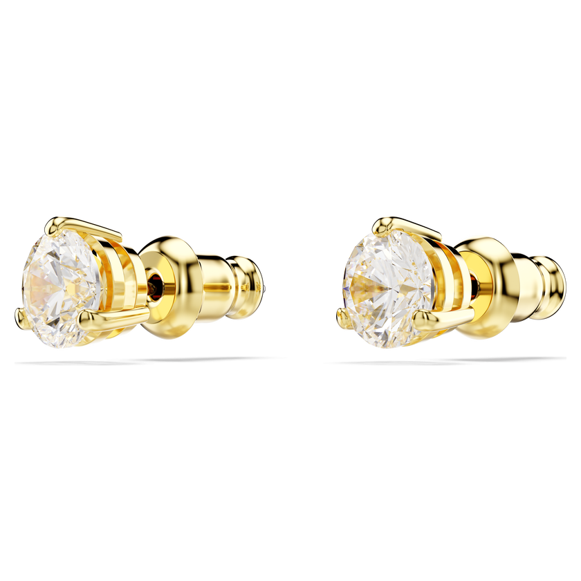 swarovski أقراط دبوسية solitaire، قطع مُستدير، لون أبيض، لمسة نهائية من الذهب عيار 18 قيراط
