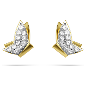 swarovski أقراط دبوسية idyllia lilia، فراشة، لون أبيض، لمسة نهائية من الذهب عيار 18 قيراط
