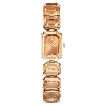 swarovski ساعة، سوار قطع مُثَمَّن، لون بني، لمسة نهائية بلون ذهبي شامبين