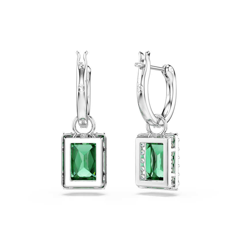 swarovski أقراط متدلية una angelic، قطع مستطيل، ترصيع بافيه، لون أخضر، طلاء روديوم