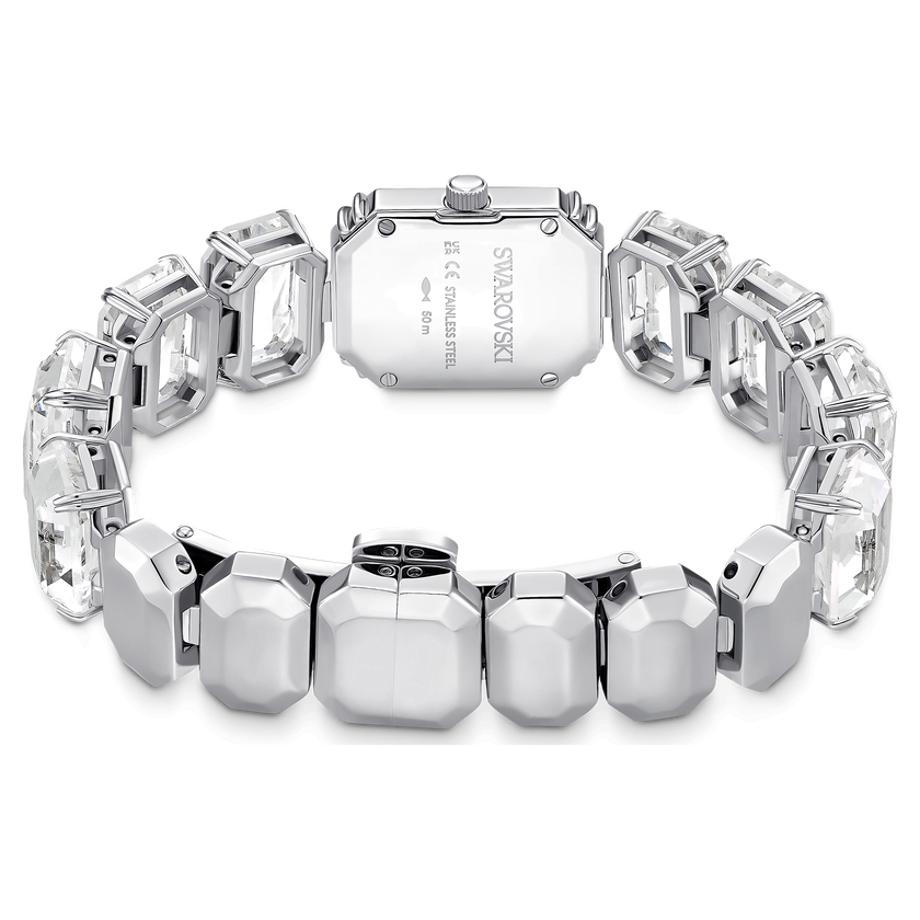 swarovski ساعة millenia، سوار بكريستالات مثمنة، لون أبيض، ستانلس ستيل