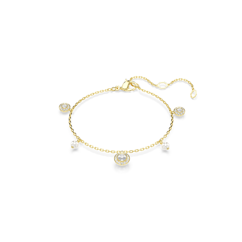 swarovski سلسلة una angelic، لآلئ كريستال، قطع مستدير، لون أبيض، طلاء باللون الذهبي