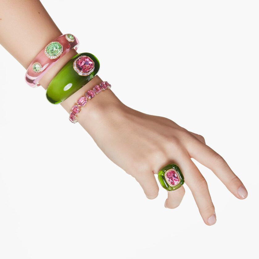swarovski خاتم كوكتيل dulcis، قطع على شكل وسادة، كريستالات مُتراصَّة، ألوان متعددة