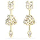 swarovski أقراط متدلية idyllia، قطع متنوع، شكل قلب وسهم، لون أبيض، طلاء باللون الذهبي