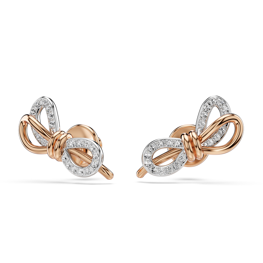 swarovski أقراط دبوسية lifelong، أحجار كريستال صغيرة متراصة، شكل أنشوطة، لون أبيض، لمسة نهائية من معادن مختلطة