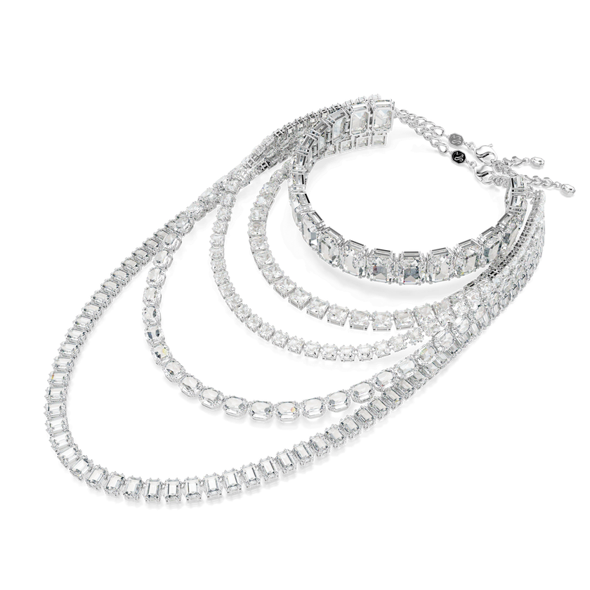 swarovski عقد من عدة طبقات millenia، قطع متنوع، لون أبيض، طلاء روديوم