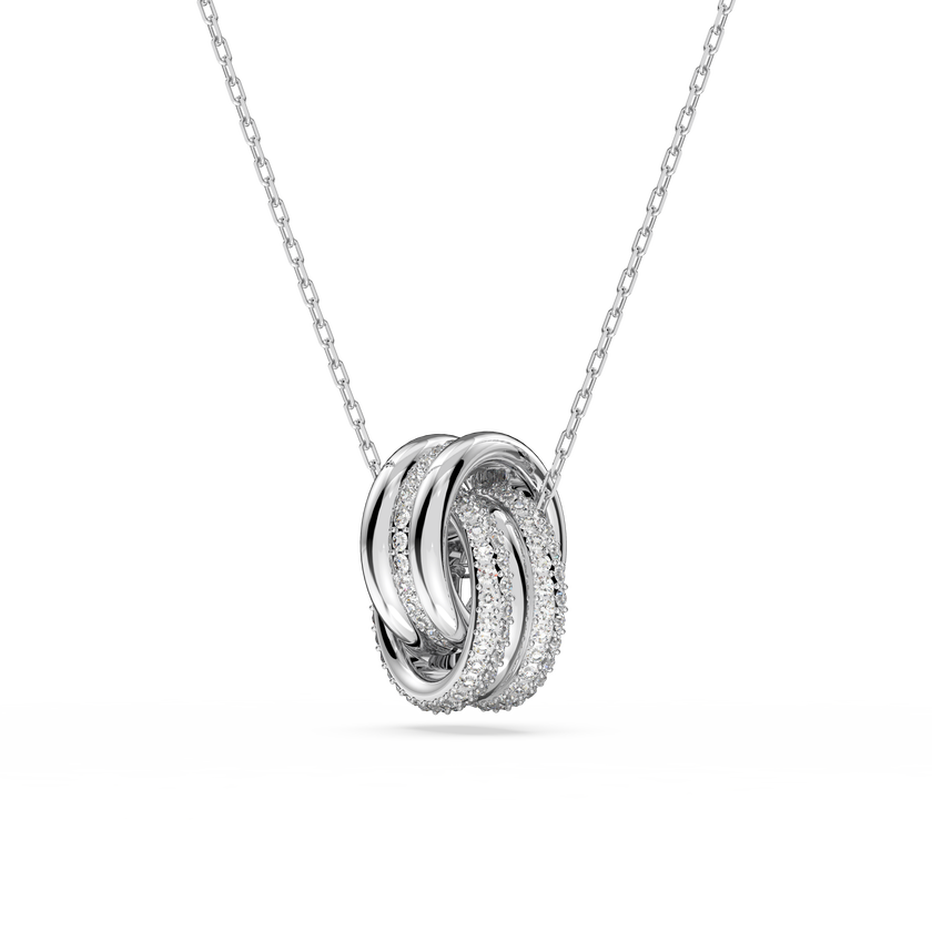 swarovski قلادة further، دوائر متداخلة، حجم صغير، لون أبيض، طلاء روديوم