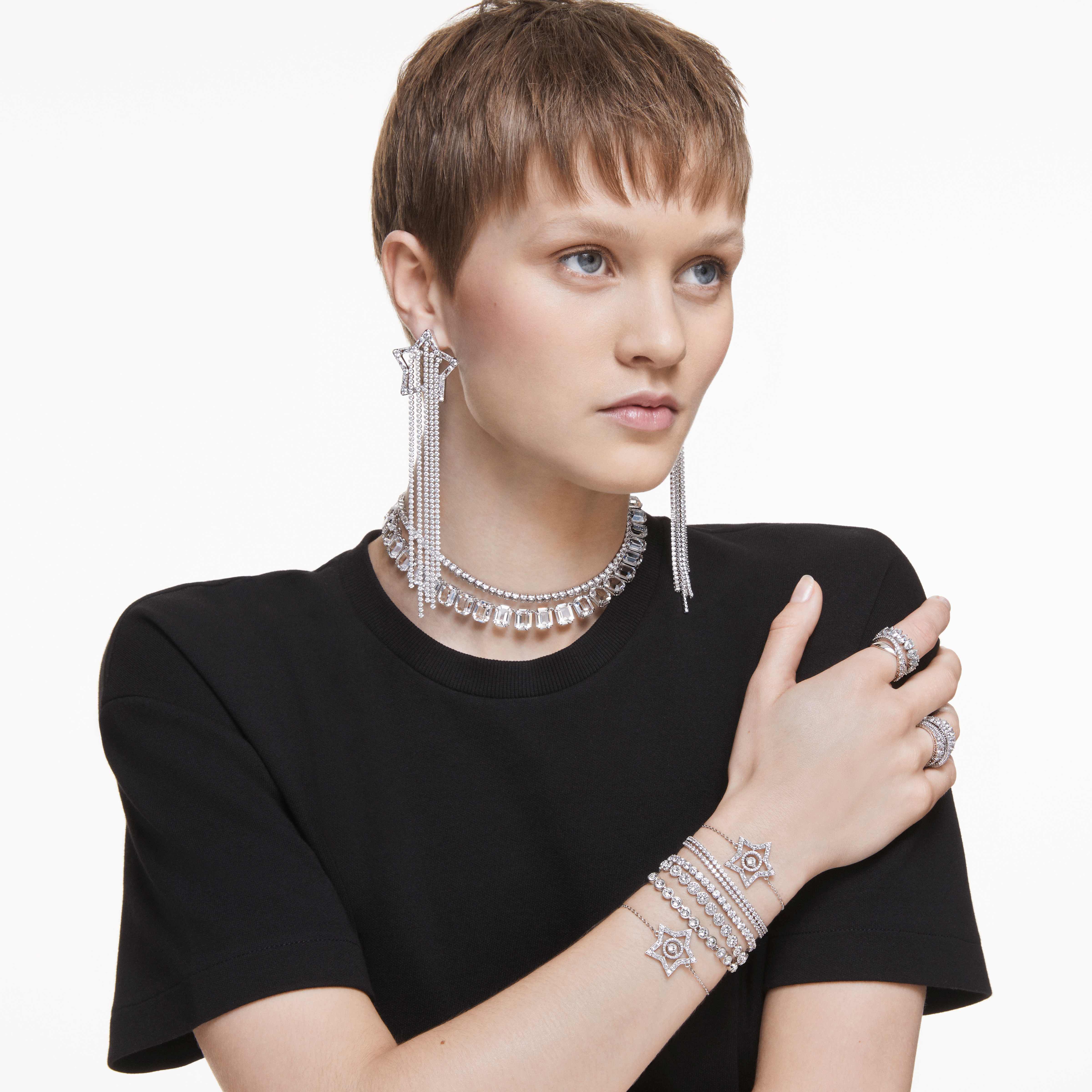 swarovski سوار تنس imber emily، قطع مستدير، لون أبيض، طلاء روديوم