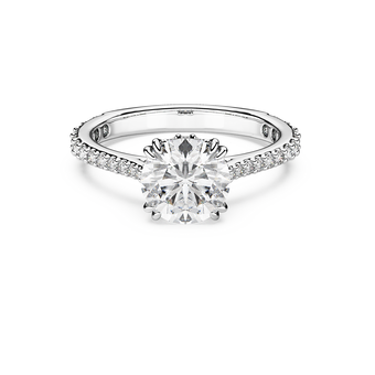 swarovski stilla cocktail ring  round cut  pav   white  silver tone finish