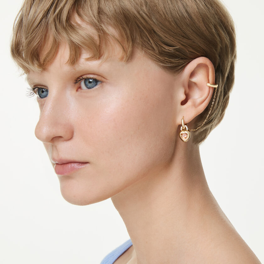 swarovski أقراط متدلية وحلية للأذن idyllia، قطع متنوع، شكل قلب ومفتاح، لون وردي، طلاء باللون الذهبي