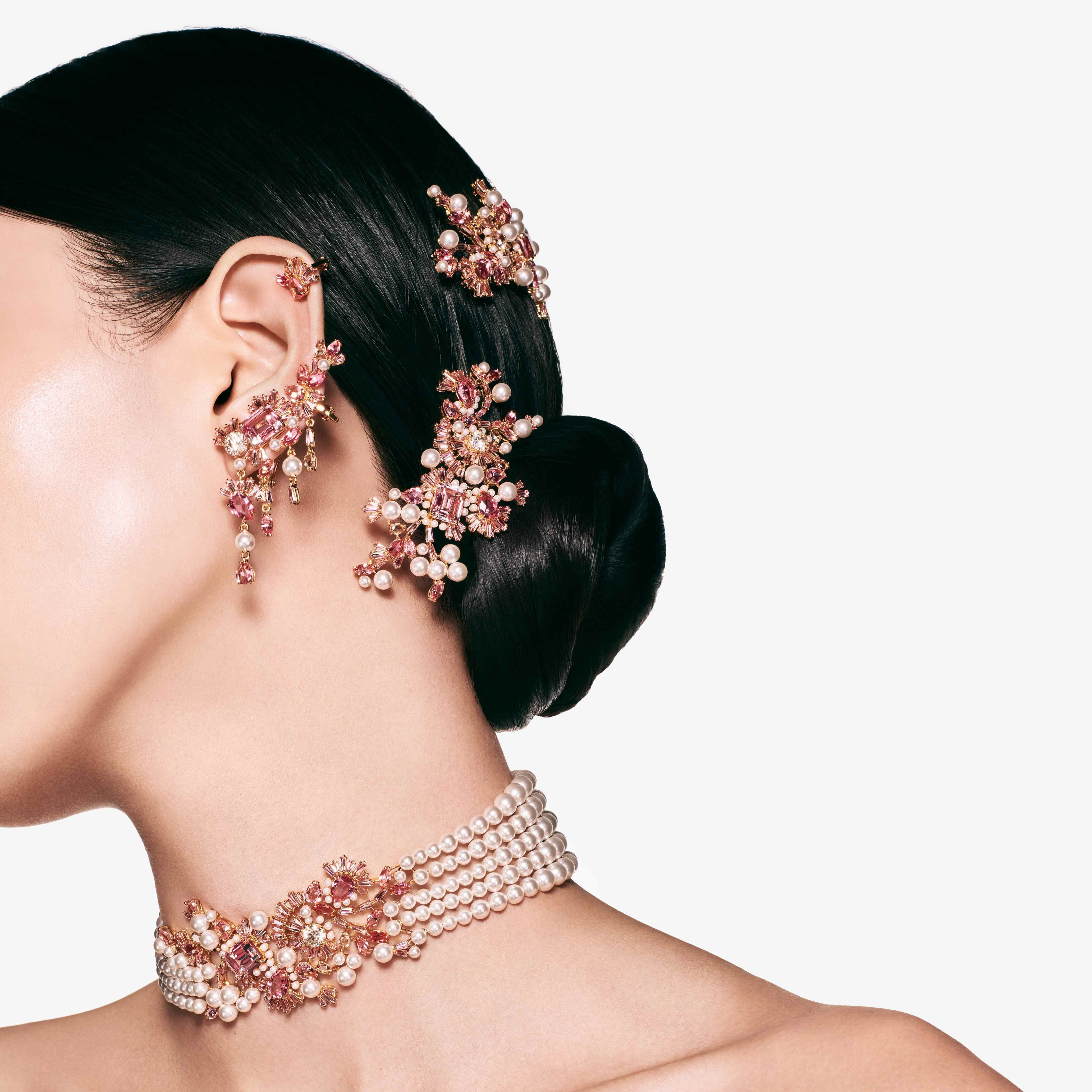 swarovski مشبك شعر gema، قطع متنوع، على شكل زهرة، لون وردي، طلاء بلون ذهبي