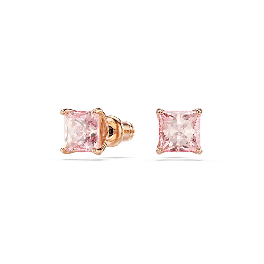 swarovski أقراط دبوسية stilla، قطع مربع، لون وردي، لمسة نهائية من الذهب الوردي عيار 18 قيراط