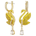 أقراط Iconic Swan متدلية من سواروفسكي، على شكل بجعة، لون أصفر، طلاء بلون ذهبي