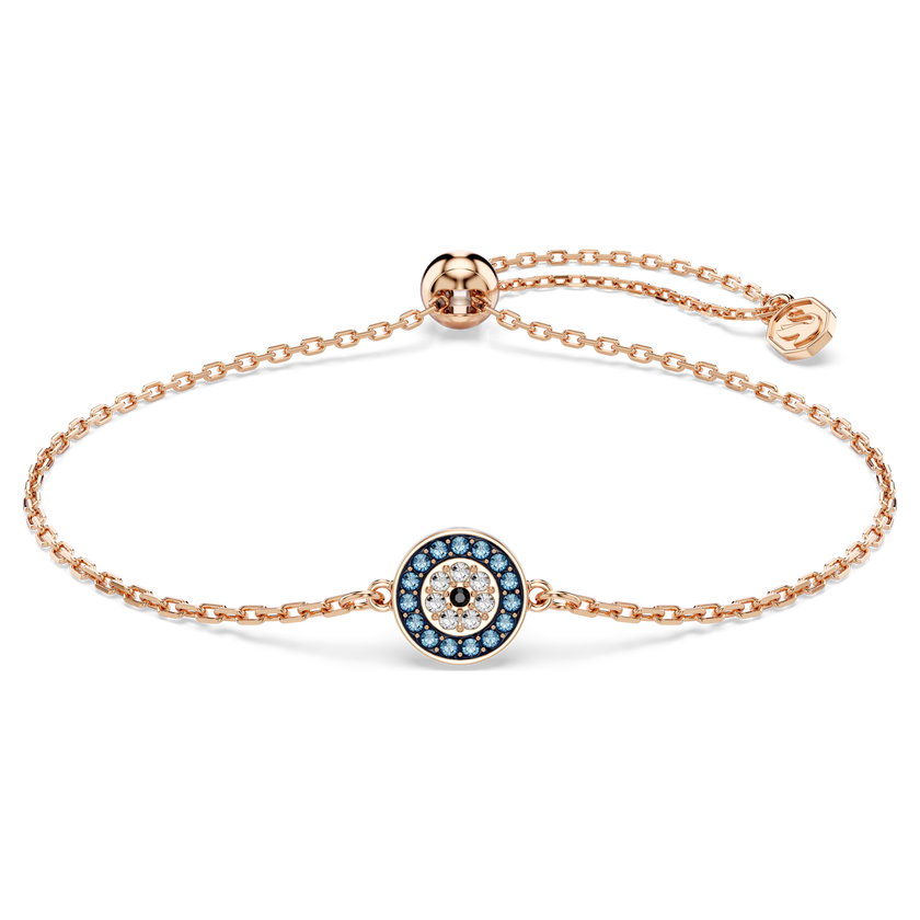 swarovski سوار luckily، أحجار كريستال صغيرة متراصة، شكل عين، لون أزرق، طلاء باللون الذهبي الوردي