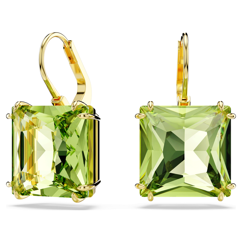 swarovski أقراط millenia، مزدانة بكريستالات مربعة، لون أخضر، طلاء ذهبي