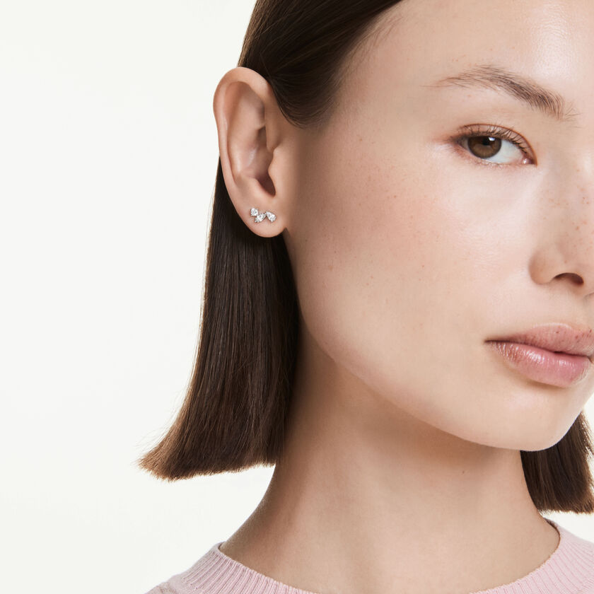swarovski أقراط دبوسية galaxy، ألماس مُصنع في المختبر إجمالي 0 5 قيراط، شكل دائري، فضة استرليني