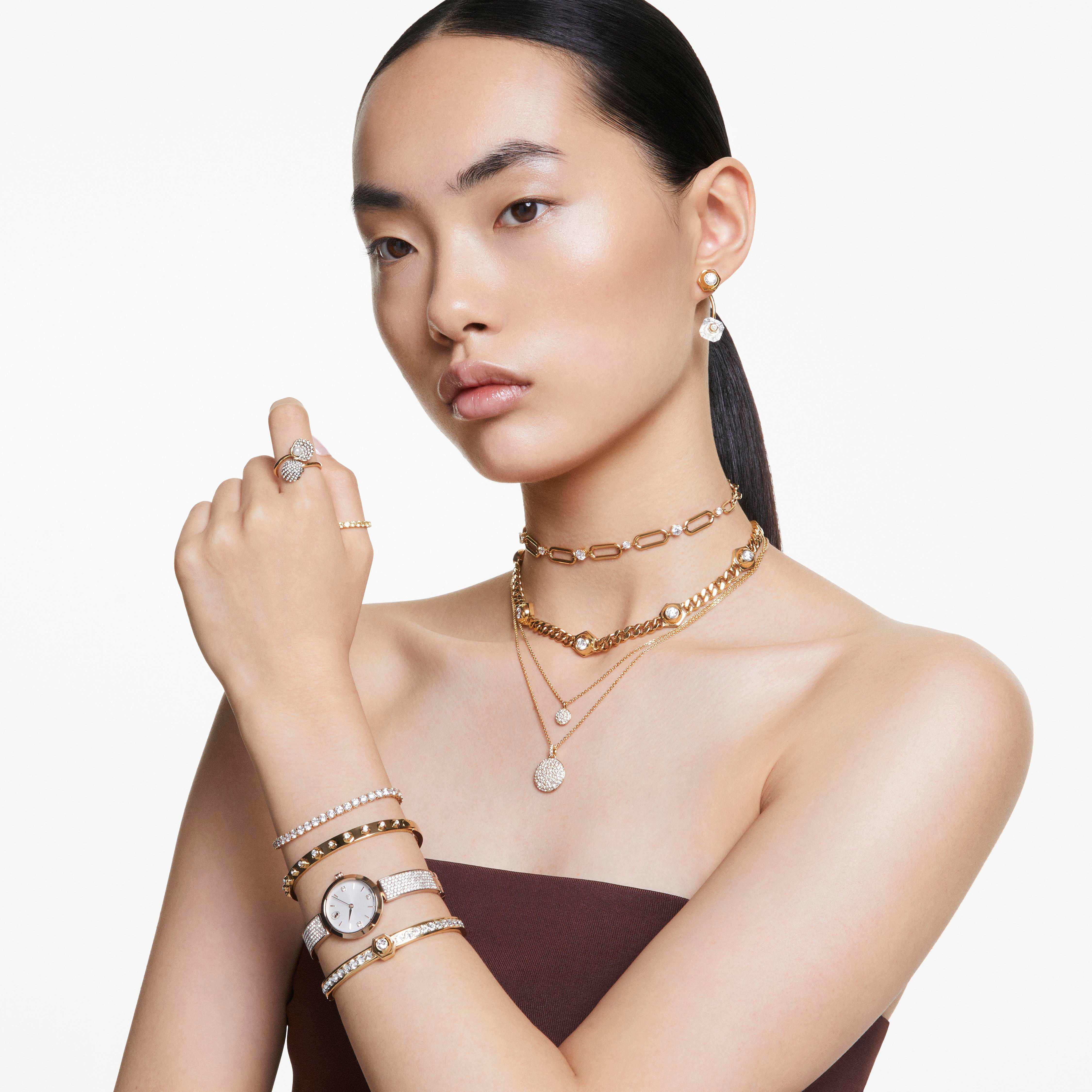 swarovski سوار numina، قطع مُستدير متنوع، لون أبيض، طلاء بلون ذهبي