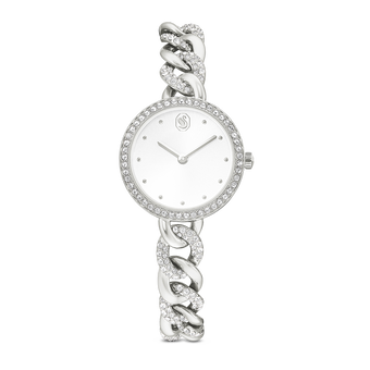 swarovski ساعة دائرية cocktail، سوار معدني، لون فضي، ستانلس ستيل