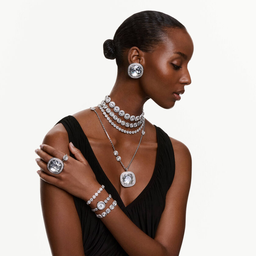 swarovski خاتم الهالة una angelic، قطع الوسادة، لون أبيض، طلاء روديوم