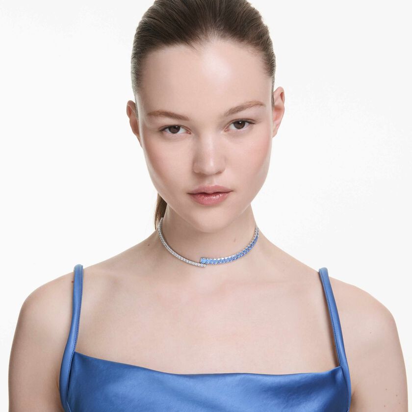 swarovski عقد شوكر matrix، قطع متنوع، لون أزرق، طلاء روديوم