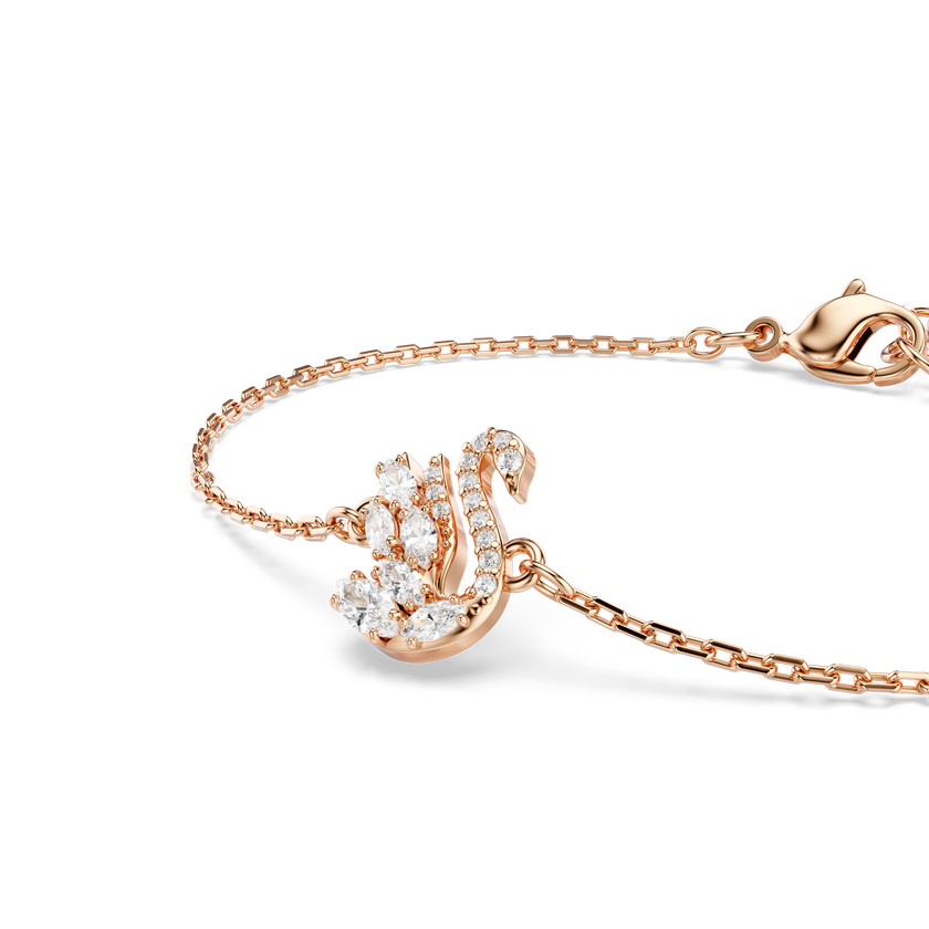 swarovski سوار swan، قطع متنوع، شكل بجعة، لون أبيض، طلاء باللون الذهبي الوردي