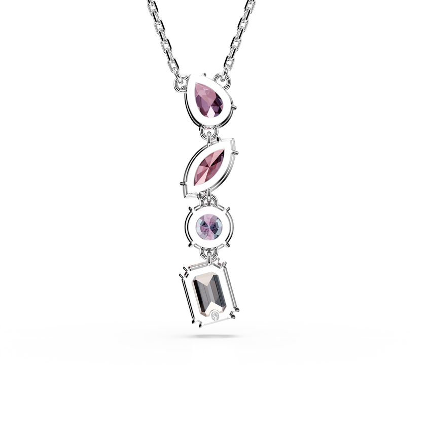 swarovski gema pendant  mixed cuts  pink  rhodium plated