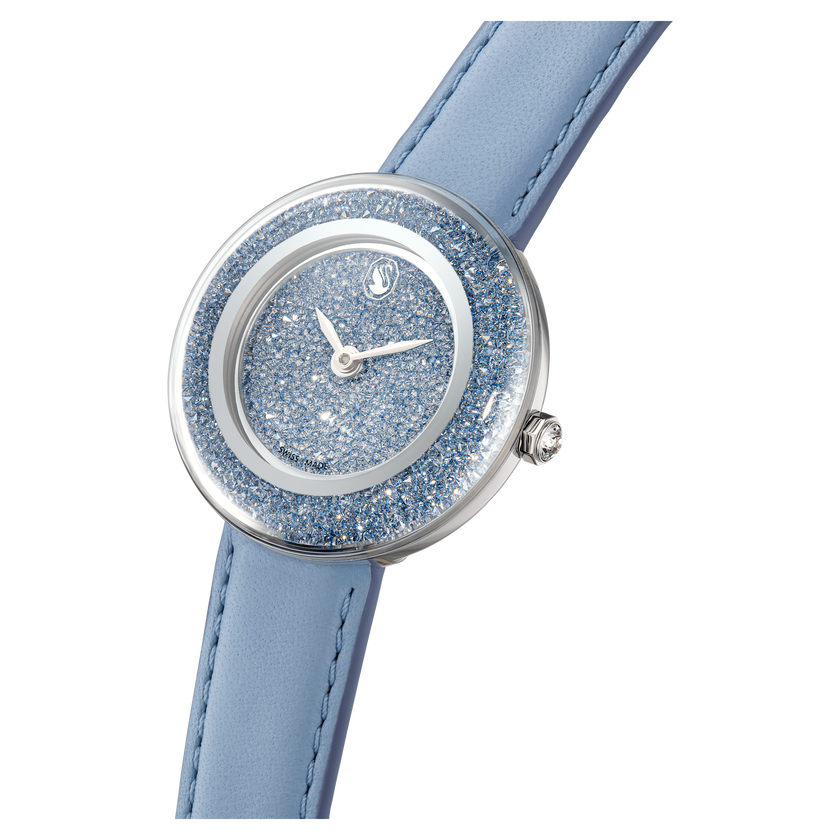 swarovski ساعة يد crystalline lustre، صناعة سويسرية، سوار جلد، لون أزرق، ستانلس ستيل