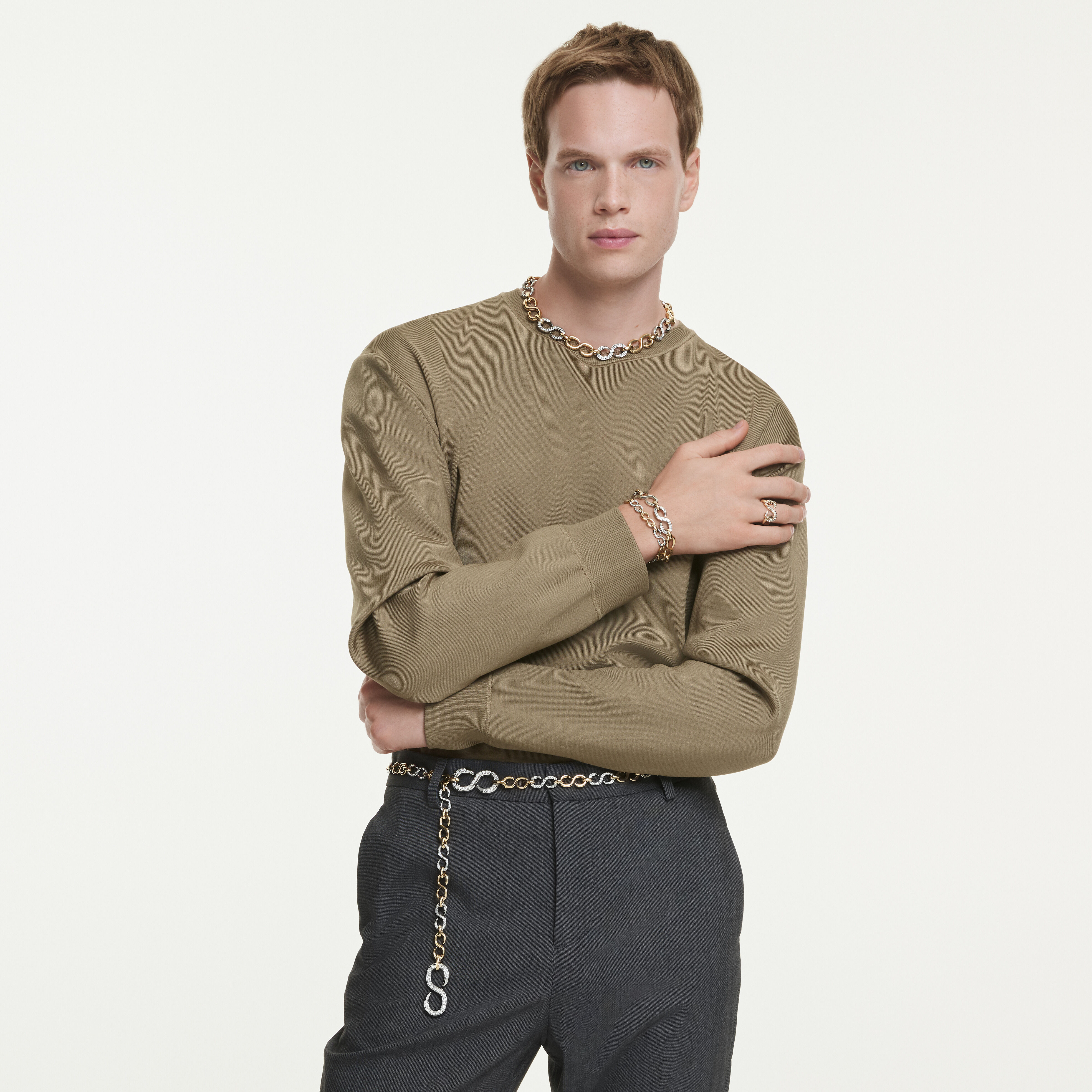 swarovski سوار dextera، قطع مستدير، قفل على شكل حرف t، لون أبيض، لمسة نهائية من معادن مختلطة