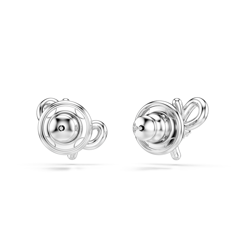 swarovski أقراط دبوسية lifelong، أحجار كريستال صغيرة متراصة، شكل أنشوطة، لون أبيض، طلاء روديوم
