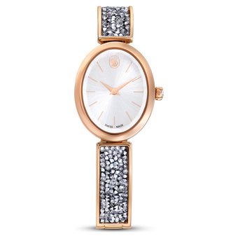 swarovski ساعة crystal rock oval، صناعة سويسرية، سوار معدني، لون فضي، لمسة نهائية بلون ذهبي وردي