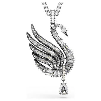 swarovski قلادة وبروش swan، شكل بجعة، لون أبيض، طلاء روثينيوم