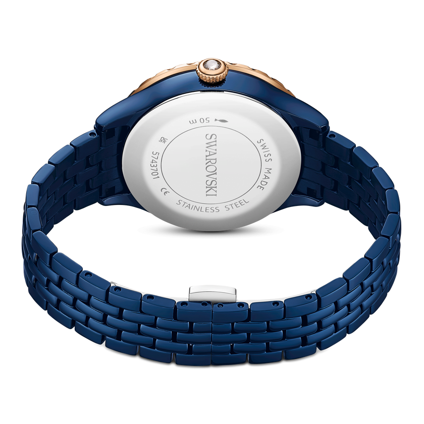 swarovski ساعة قمرية octea، سويسرية الصنع، سوار معدني، لون أزرق، لمسة نهائية باللون الأزرق
