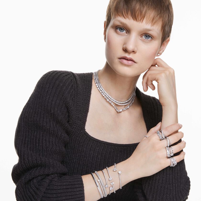 swarovski خاتم matrix vittore، قطع على شكل قطرة، لون أبيض، طلاء روديوم
