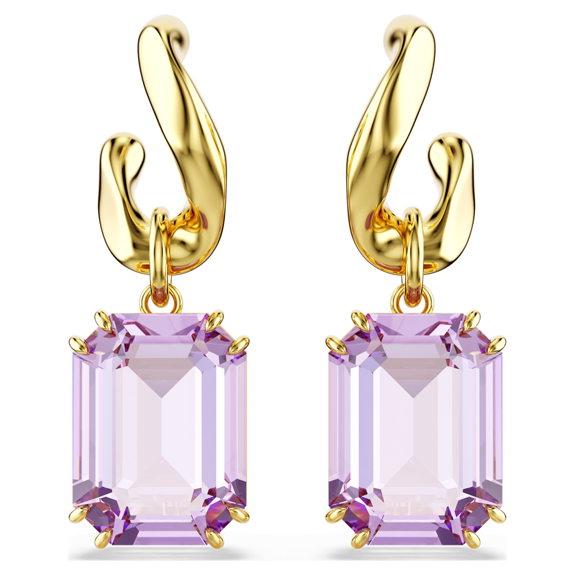swarovski أقراط متدلية millenia، قطع مُثمَّن، لون أرجواني، طلاء باللون الذهبي