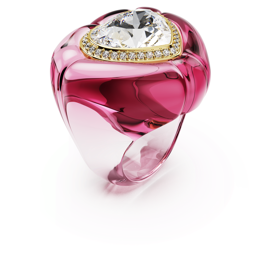 swarovski خاتم كوكتيل dulcis، قطع على شكل قلب، كريستالات مُتراصَّة، شكل قلب، لون وردي