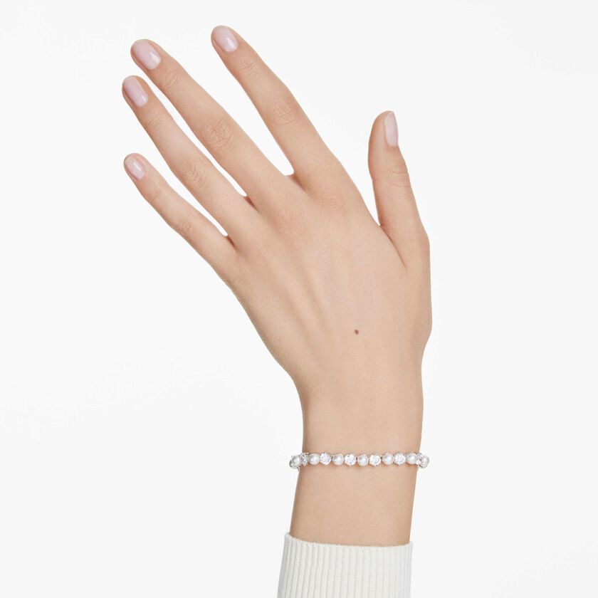 swarovski سوار matrix tennis، لآلئ كريستال، قطع مستدير، لون أبيض، طلاء روديوم