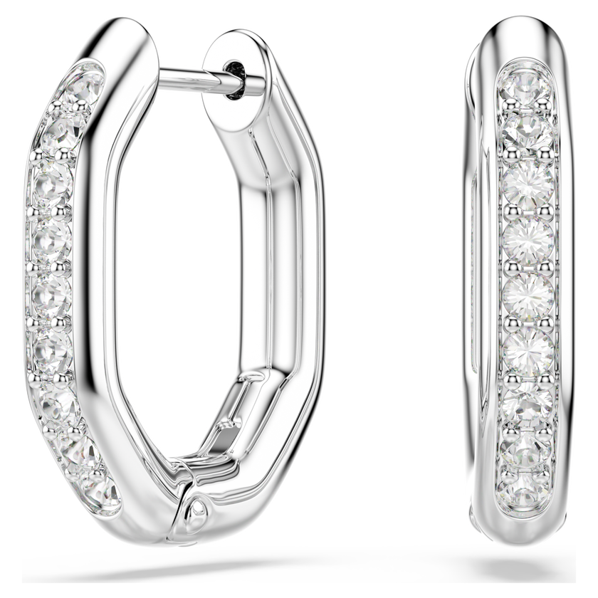 swarovski أقراط حلقية dextera، شكل مثمن، قطع مستدير، لون أبيض، طلاء روديوم