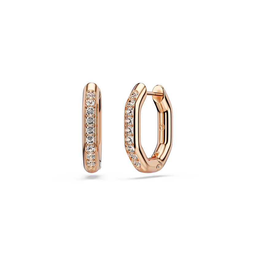 swarovski أقراط حلقية dextera، شكل مُثَمَّن، قطع مستدير، حجم صغير، لون أبيض، طلاء باللون الذهبي الوردي