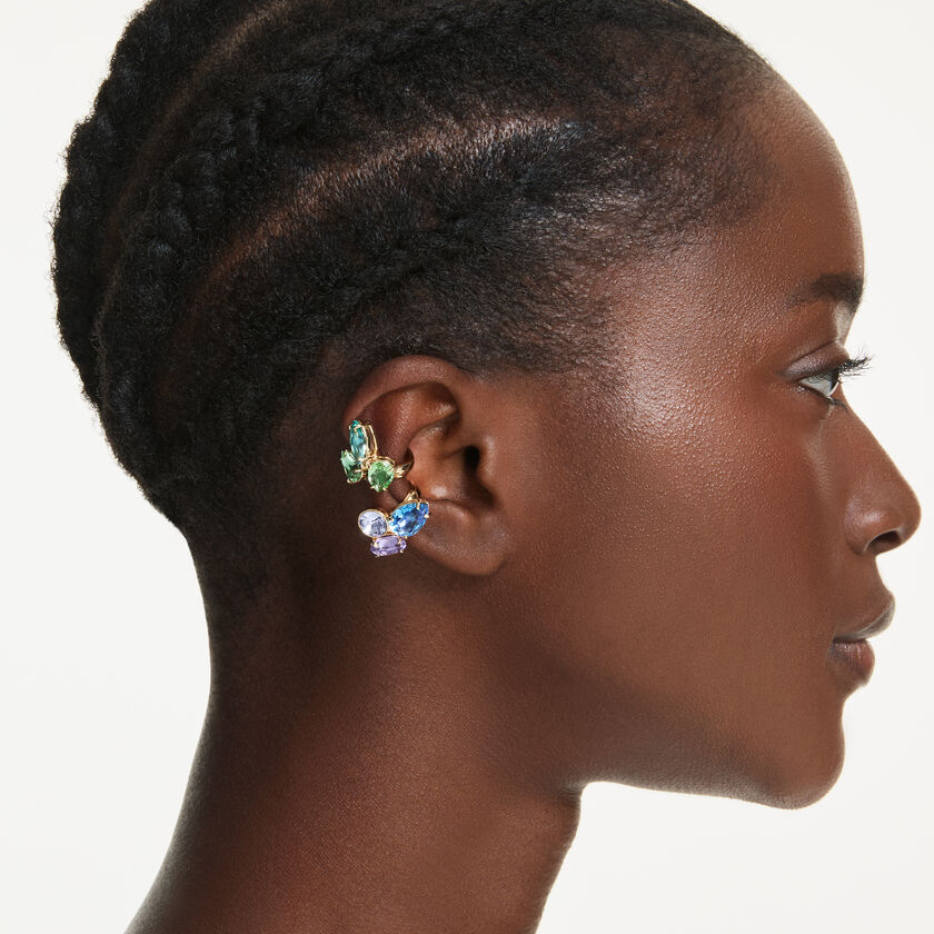 swarovski حلية للأذن gema، تصميم غير متماثل، قطع متنوع، ألوان متعددة، طلاء باللون الذهبي