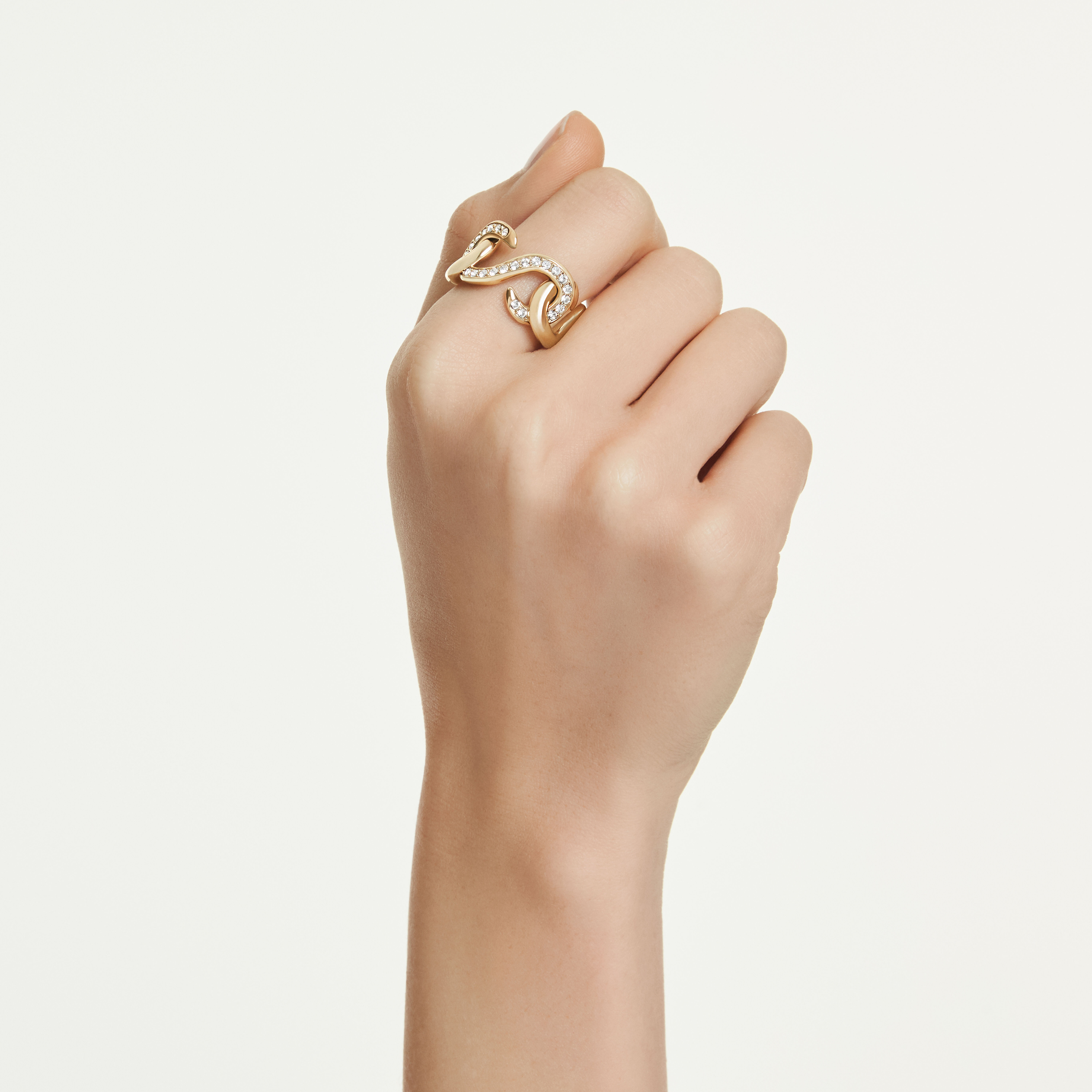 swarovski خاتم مفتوح dextera، قطع مستدير، لون أبيض، طلاء باللون الذهبي