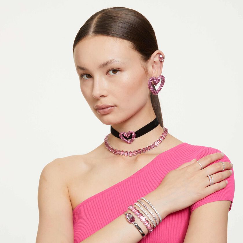 swarovski سوار matrix tennis، قطع مُستدير، لون وردي، طلاء روديوم