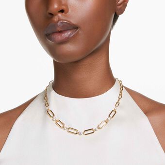 swarovski عقد constella، لون أبيض، لمسة نهائية من الذهب عيار 18 قيراط