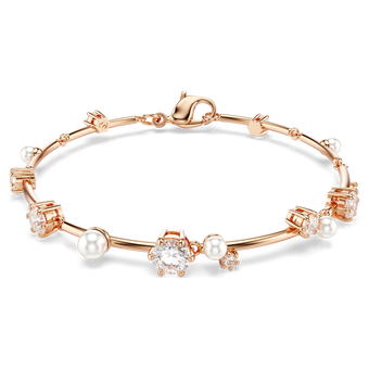 swarovski constella tennis bracelet crystal pearl round cuts white rose gold tone plated