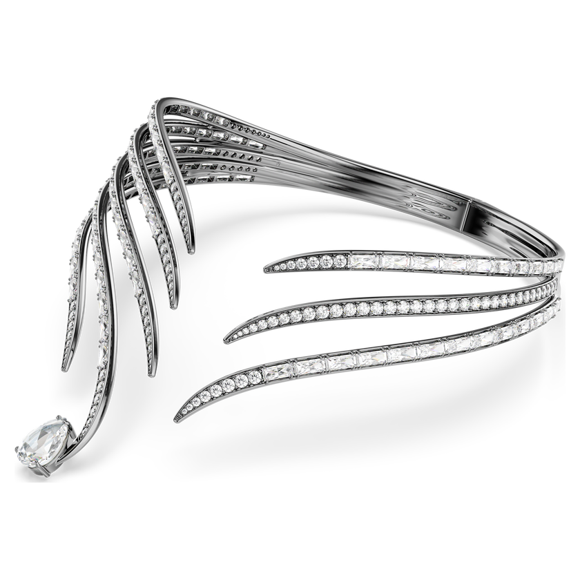 swarovski عقد شوكر the vienna collection، شكل ريشة، لون أبيض، طلاء روثينيوم