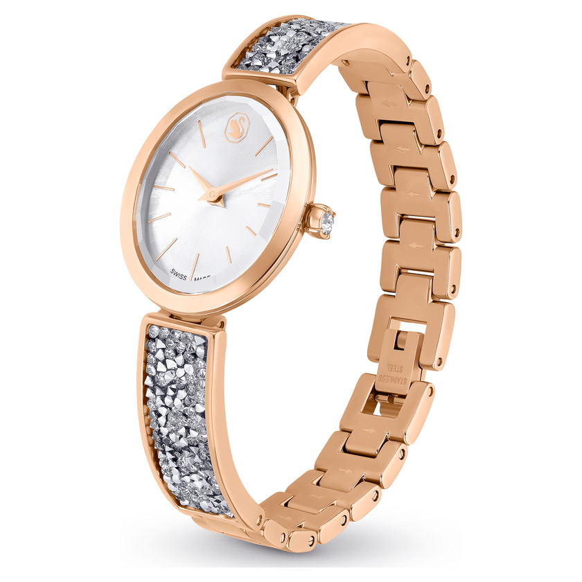 swarovski ساعة crystal rock oval، صناعة سويسرية، سوار معدني، لون فضي، لمسة نهائية بلون ذهبي وردي