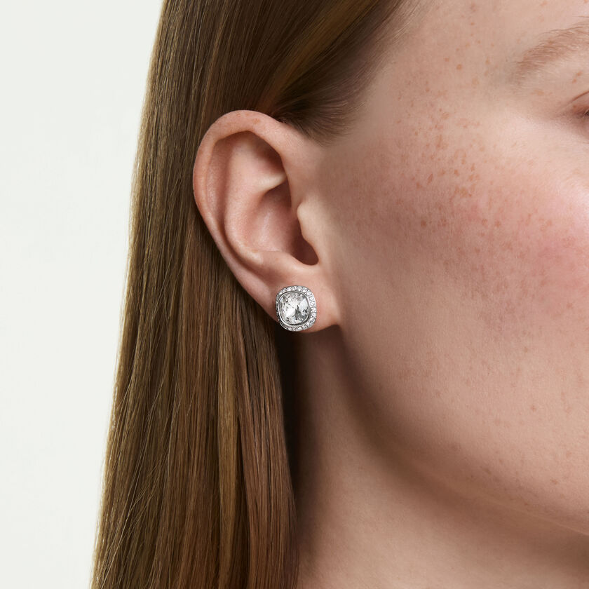 swarovski أقراط una angelic، قطع كوشن، لون أبيض، طلاء روديوم