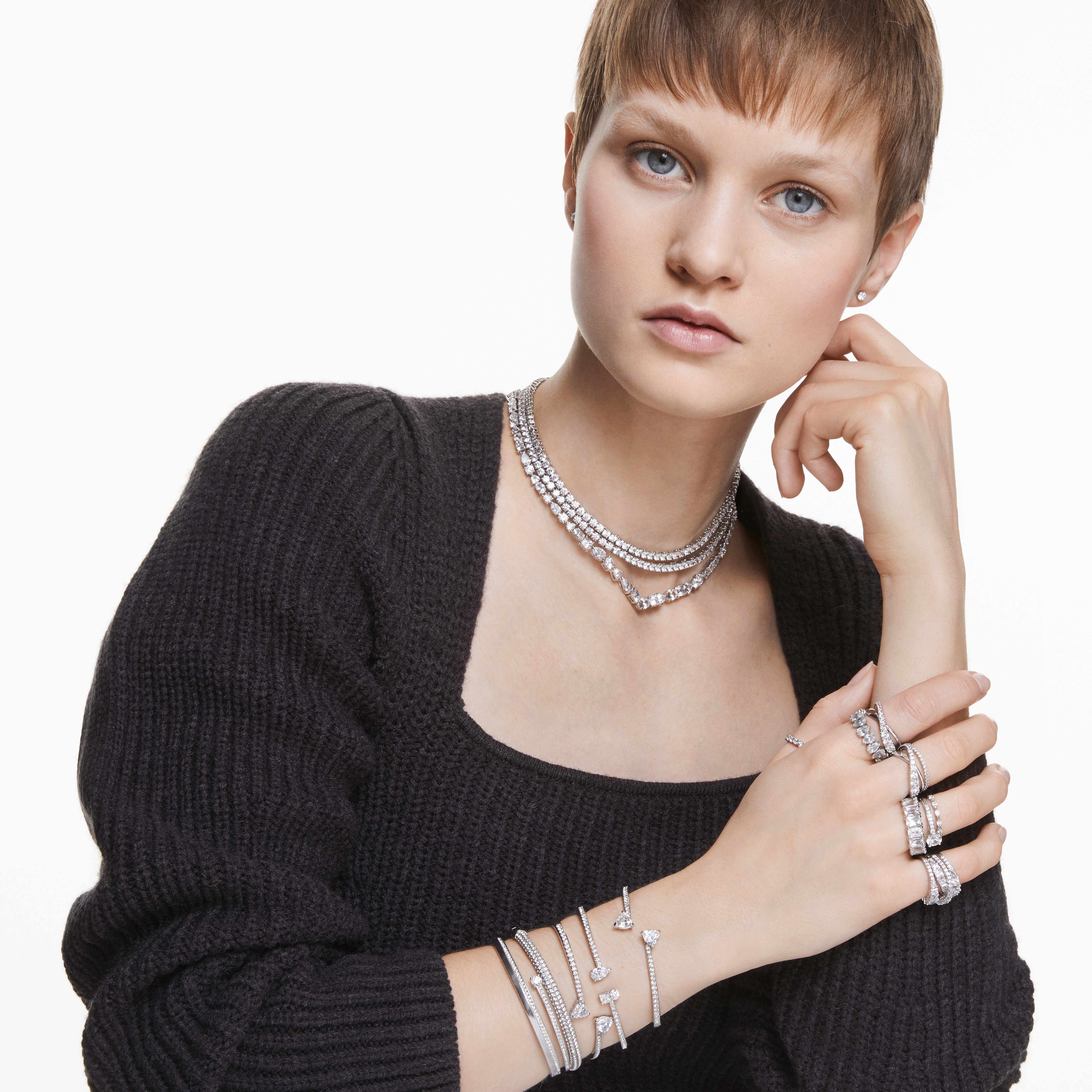 swarovski سوار mesmera، قطع مختلط، لون أبيض، طلاء روديوم